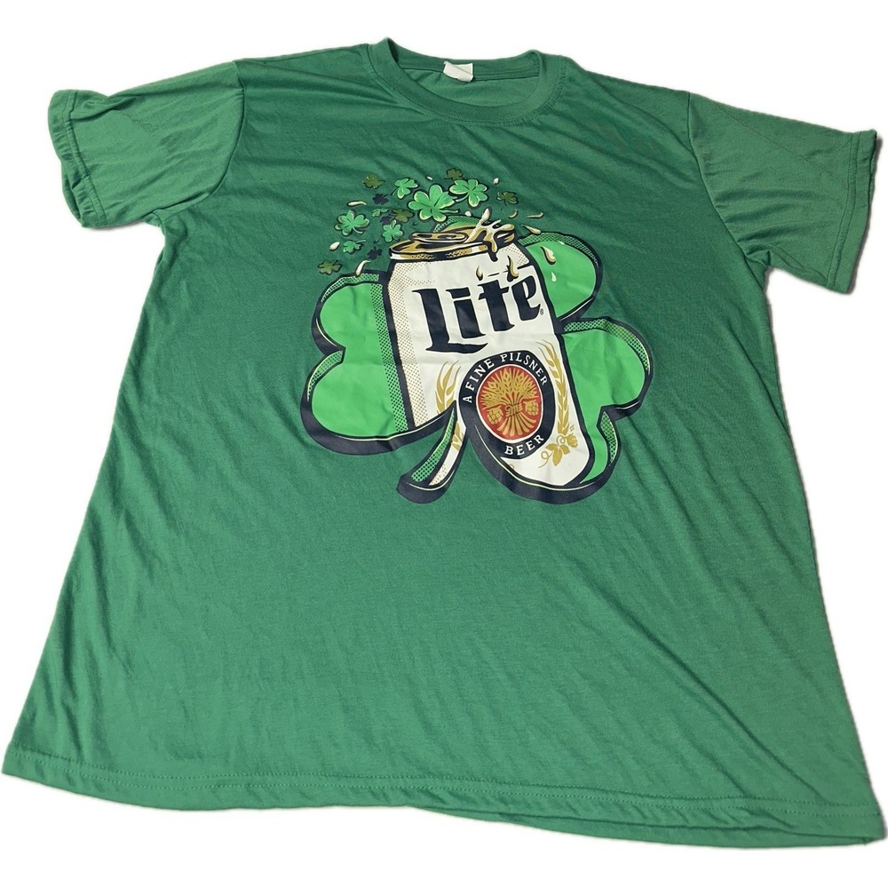Miller Lite Shamrock Beer T-Shirt Green Tee Men's‎ Size L
